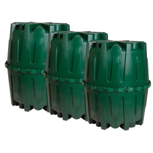 4rain Tanksystem Herkules 4.800 l Komplettpaket Garten, drei grüne Erdtanks aus Kunststoff.