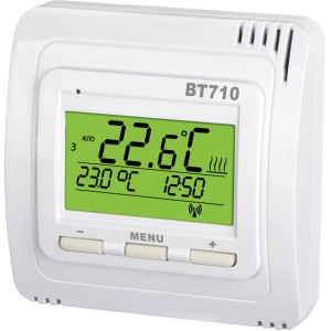 Digitales Funk-Raumthermostat BT710 zur Heizungs-Installation mit LCD-Display.