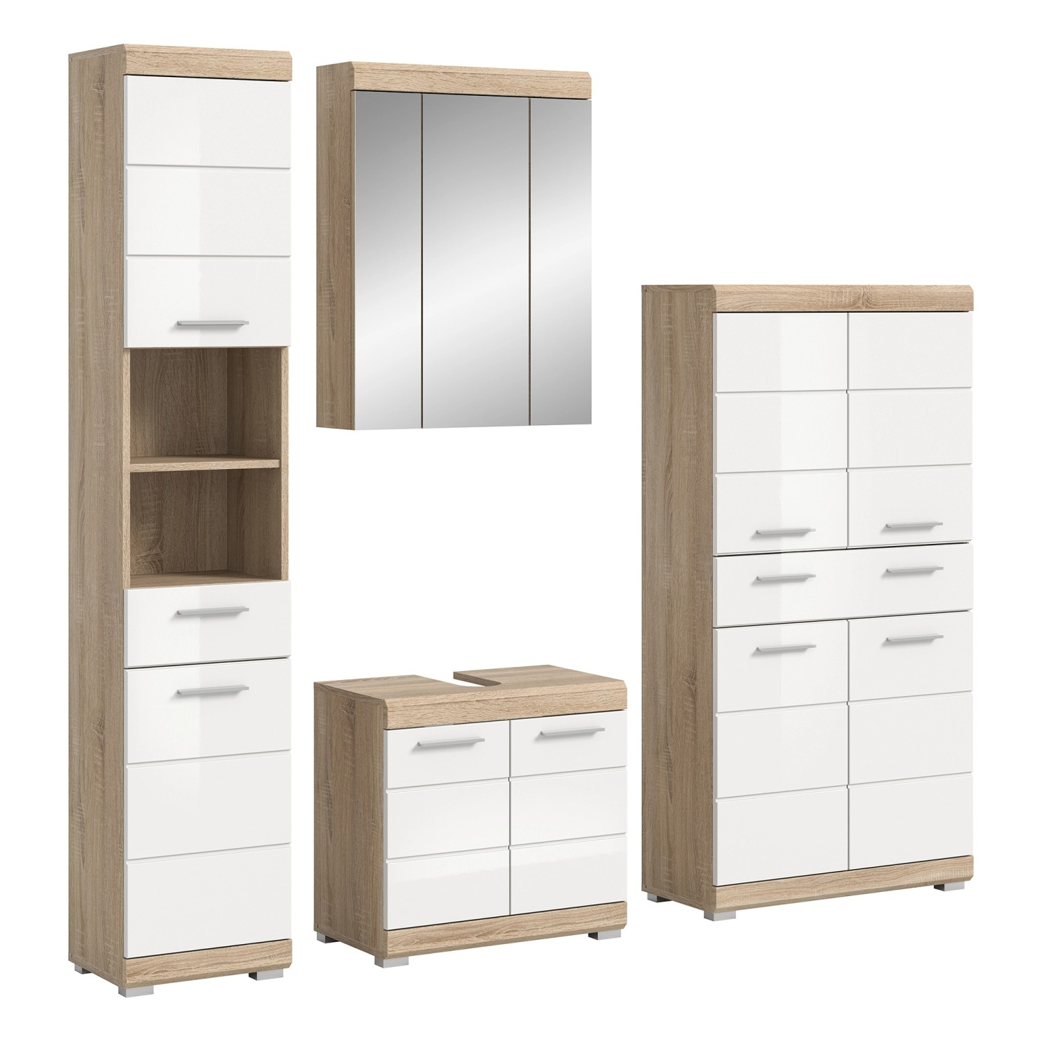 Badkombi Lambada m. Midischrank Eiche/Weiß Hochglanz 186 cm 4-tlg. günstig online kaufen