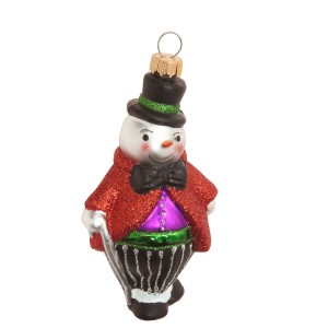 Krebs Glas Lauscha Baumschmuck Schneeman mit Zylinder Mehrfarbig 11cm