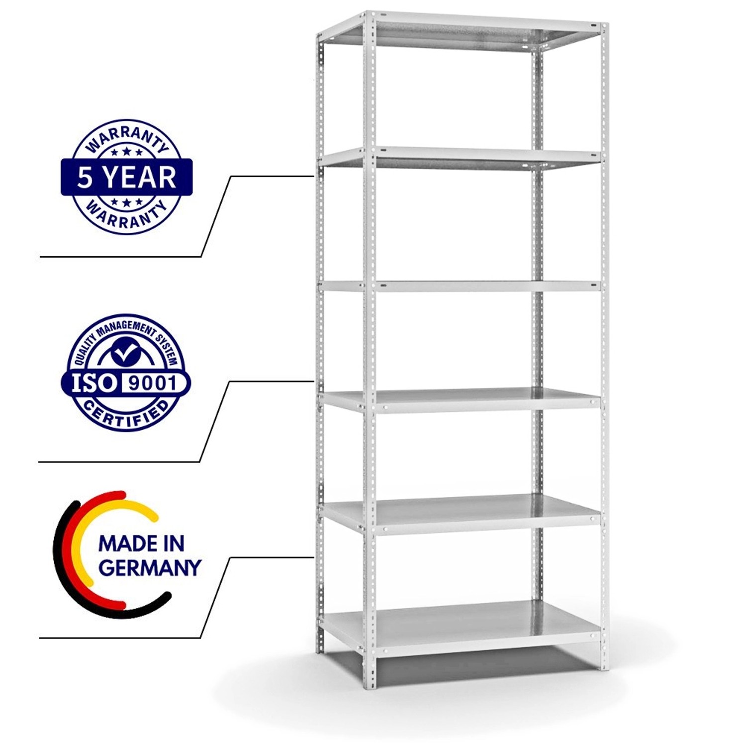 PROREGAL Fachbodenregal, Schraubsystem, 6 Böden, lichtgrau, beidseitig nutzbar. Ideal für Lager & Werkstatt.