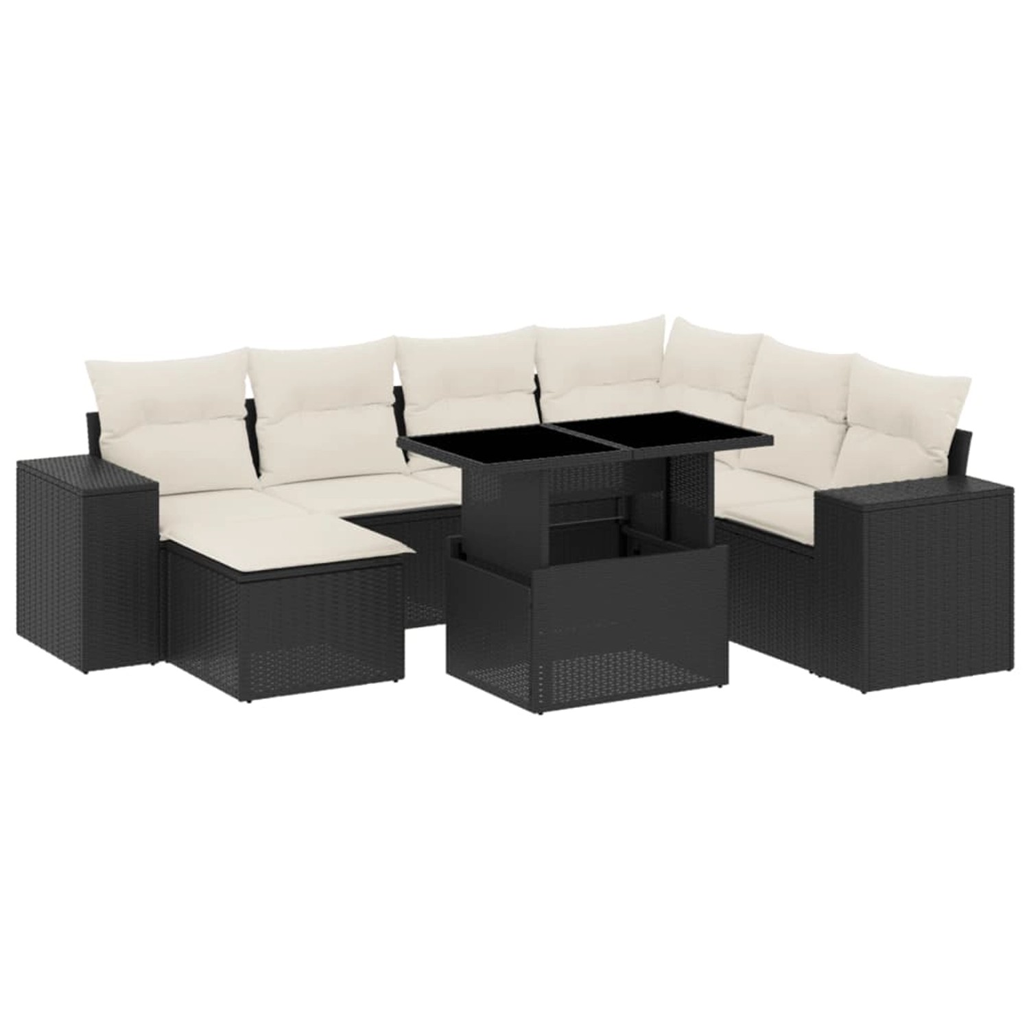 vidaXL 8-Tlg Garten-Sofagarnitur mit Kissen Schwarz Poly Rattan 3269326