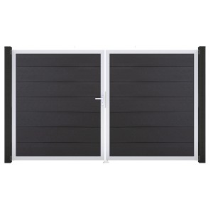 GroJa Steckzaun Tor Grande, DIN Rechts, Anthrazitgrau. 2-flügeliges Gartentor mit Alu-Rahmen.