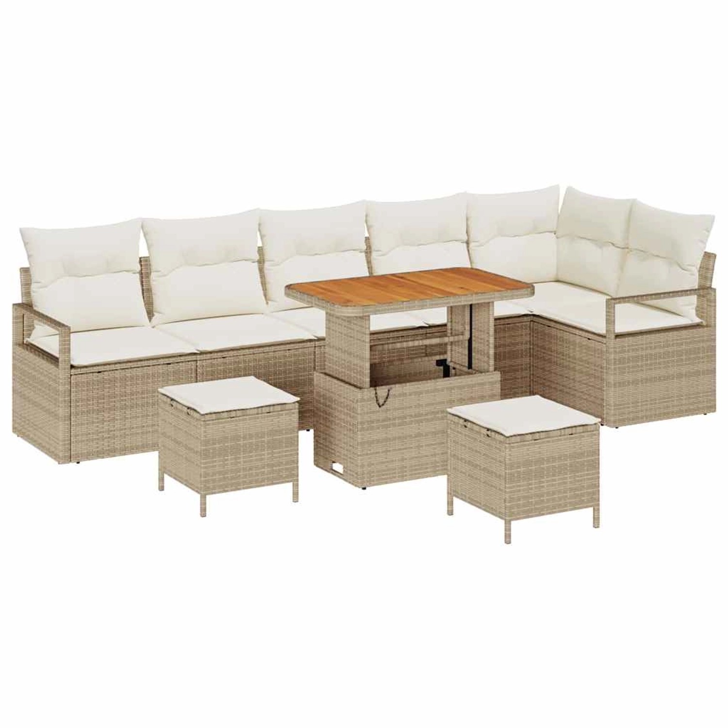 vidaXL Garten-Sofa-Set mit Kissen 9-Tlg Beige Poly Rattan 3362546 günstig online kaufen