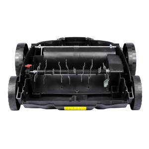 Hyundai Elektro-Vertikutierer SC3601E, Unteransicht mit Vertikutierwalze und Rädern.