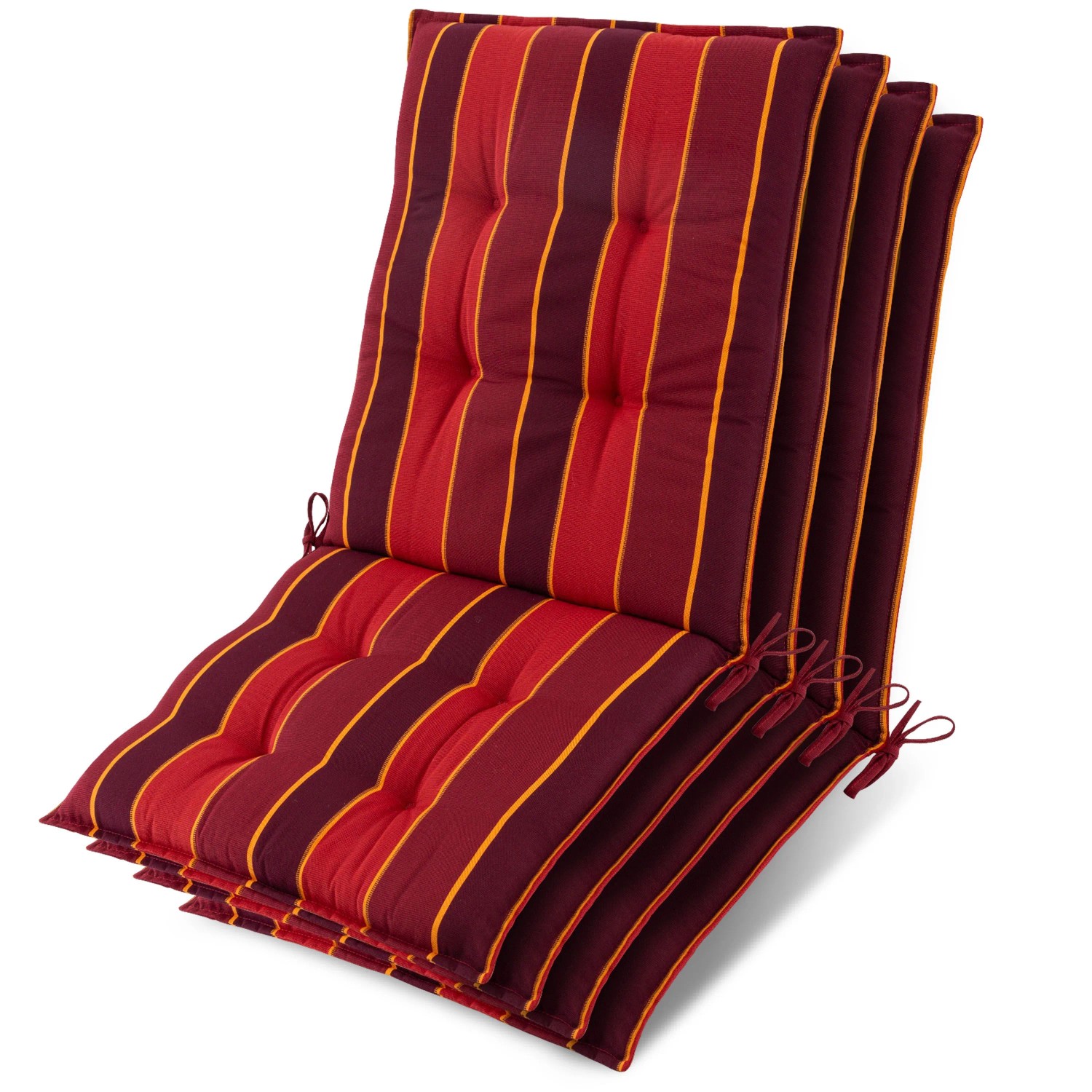 Beautissu 4x Niederlehner Auflage Sun-NL 100x50x8cm Rot-Gestreift