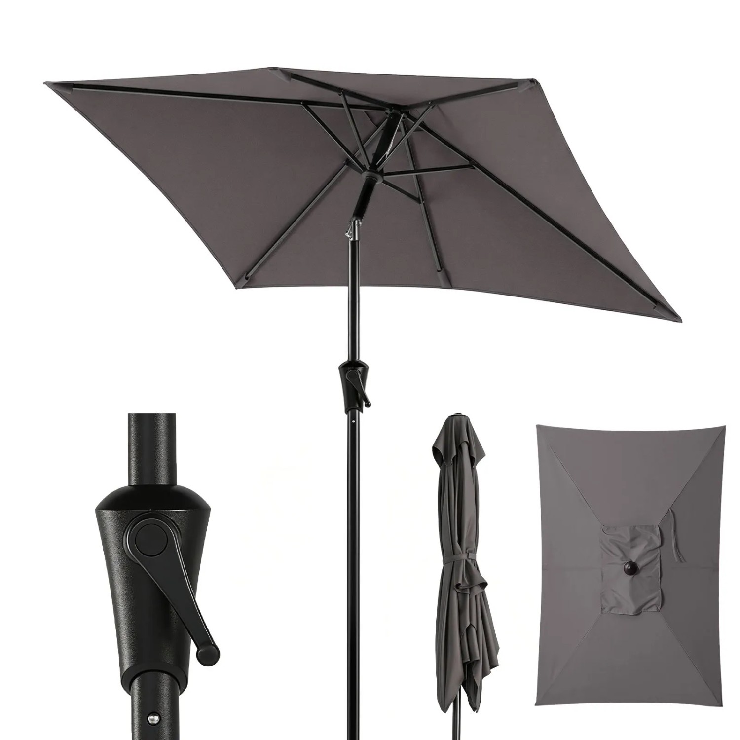 Sekey Sonnenschirm Rechteckig 210x140 cm mit Kurbel UV Schutz 50 Für Garten und Terrasse