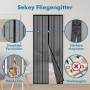 Schwarzes Sekey Magnet-Fliegengitter 115x220cm für Balkontür. Insektenschutz, Magnetverschluss, Hände-frei-Passage, werkzeuglos.