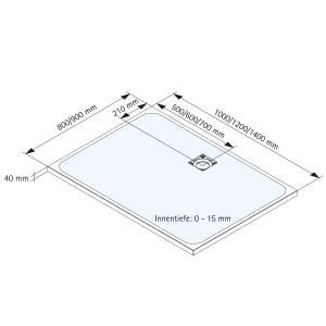 Technische Zeichnung der rechteckigen Schulte Duschwanne ExpressPlus 100x90 cm in Sand mit Maßangaben.