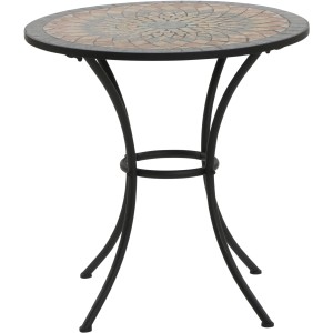 Runder, schwarzer Gartentisch Siena Garden Prato (Ø 70 cm) mit Mosaikmuster auf der Tischplatte.