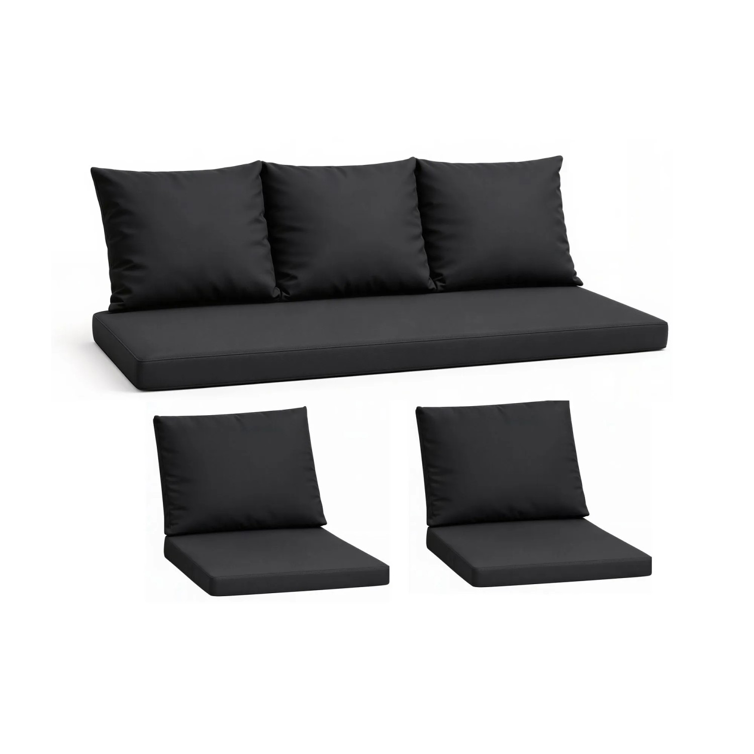 Setgarden Komfort Set Gartenloungekissen aus Technorattan-Möbel Kissen für Sofa 150x60 cm + Sessel 1tlg Schwarz