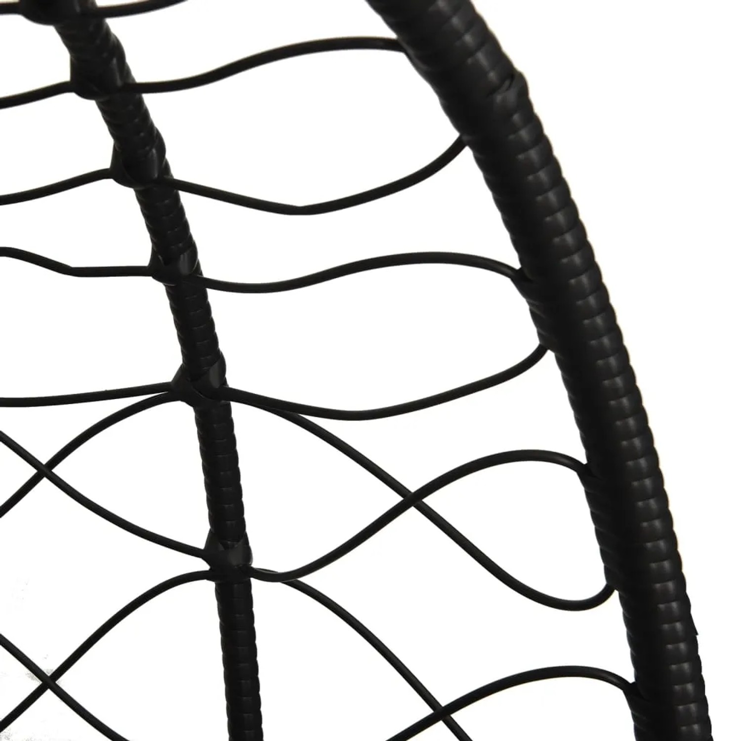 Detailaufnahme Hängesessel Ei, anthrazitfarbenes Polyrattan, Stahlrahmen.