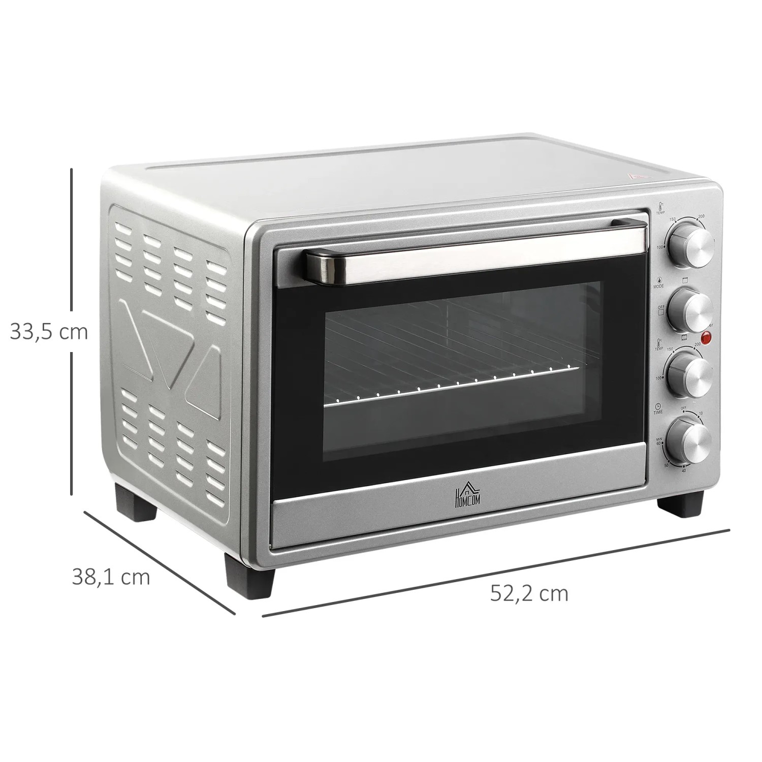 HOMCOM Mini Backofen 32L in Silber mit Grillrost und Backblech.