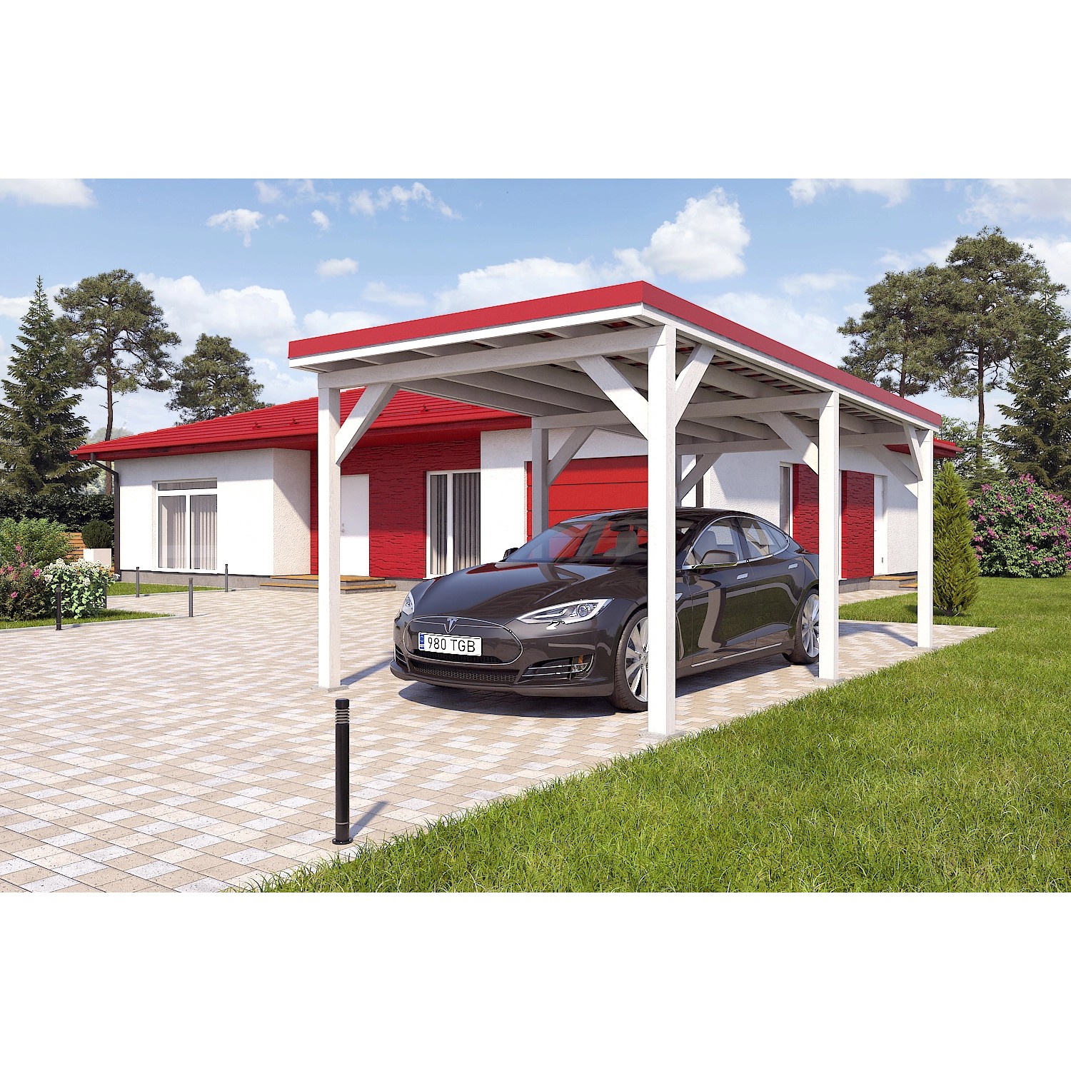 Holzbrüder Carport Ralf 18m² Reinweiß-Rot günstig online kaufen