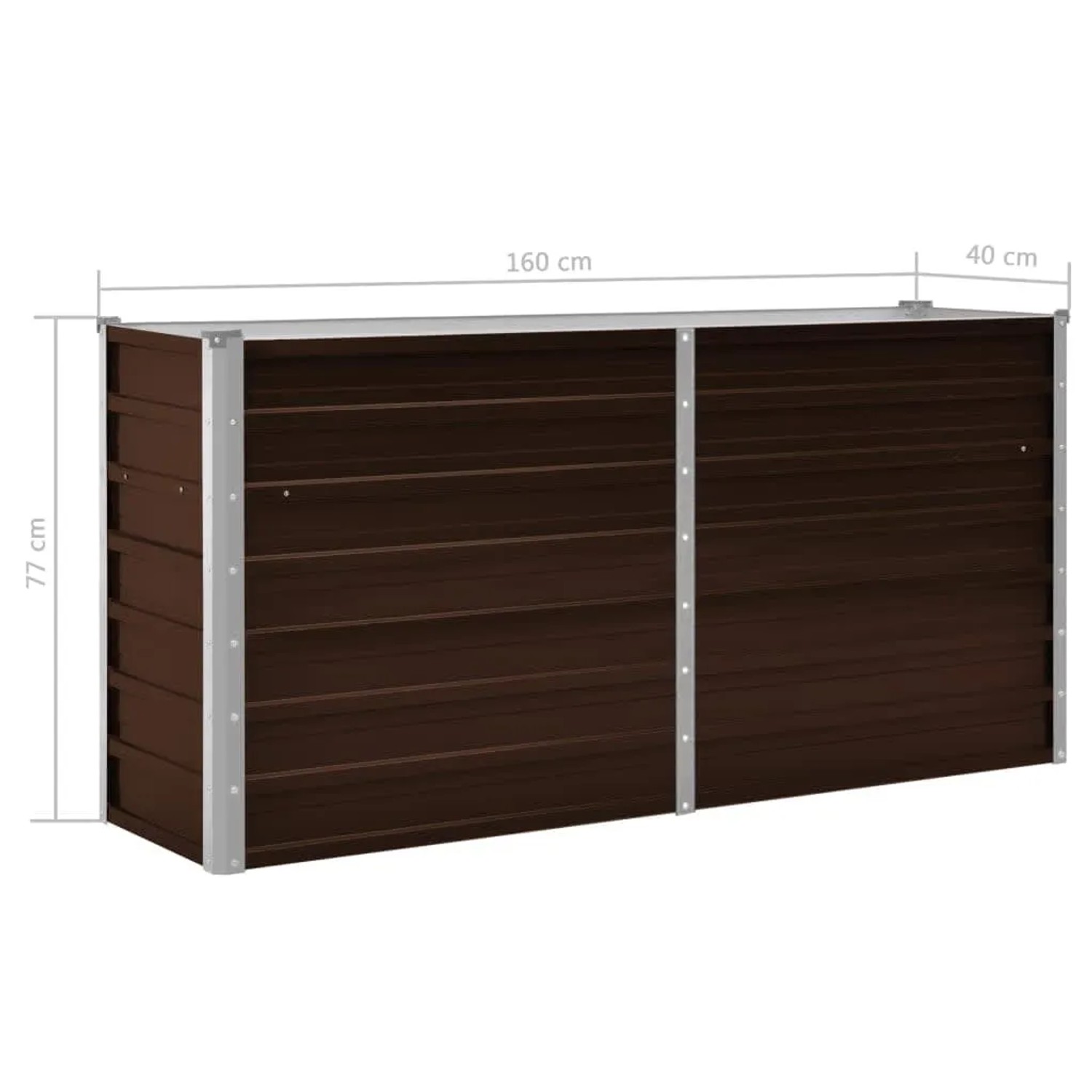 furnicato Garten-Hochbeet, braun, 160x40x77cm, aus verzinktem Stahl.