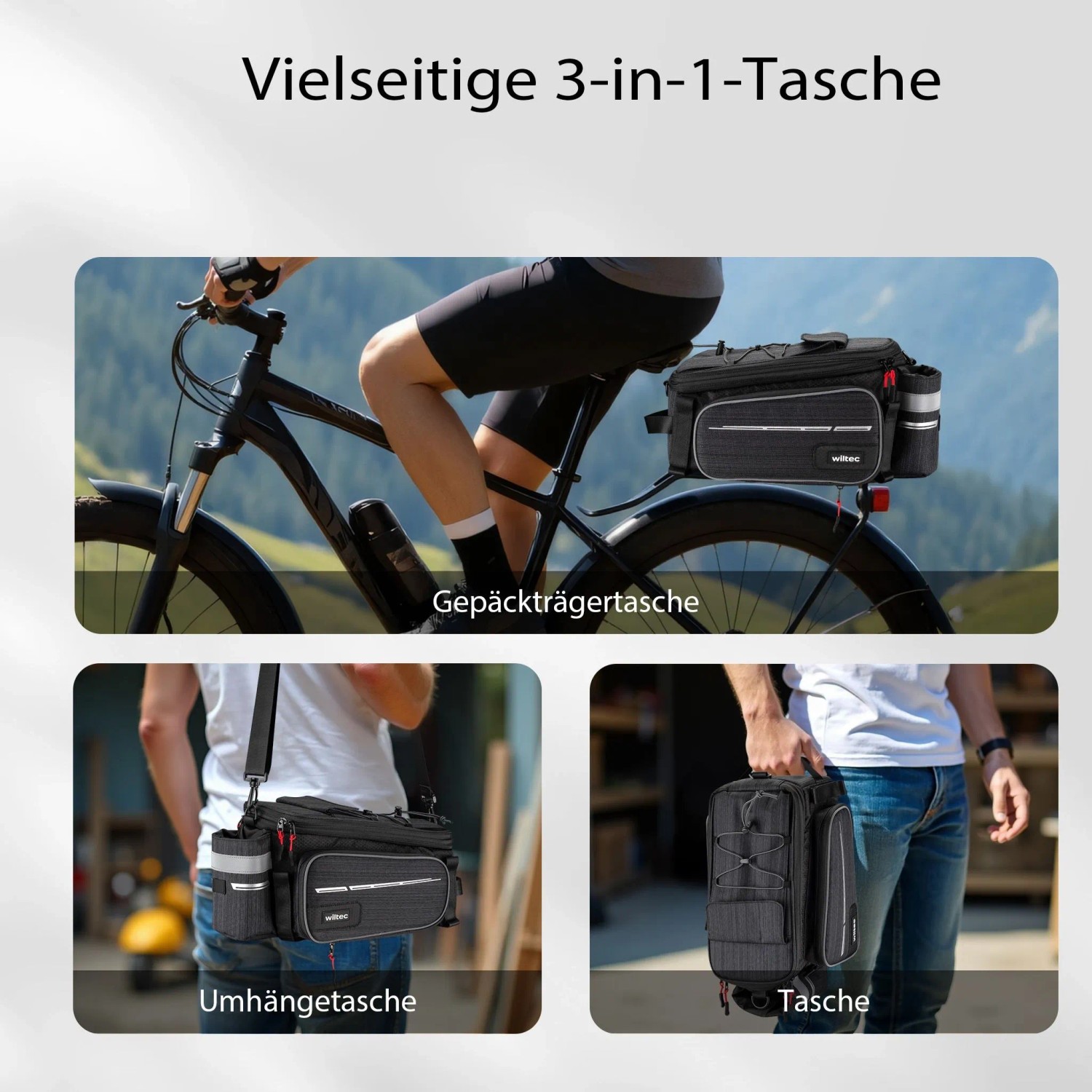 Wiltec Gepäckträgertasche Schwarz 20L Fahrradtasche Gepäckträger Gepäcktasche_7