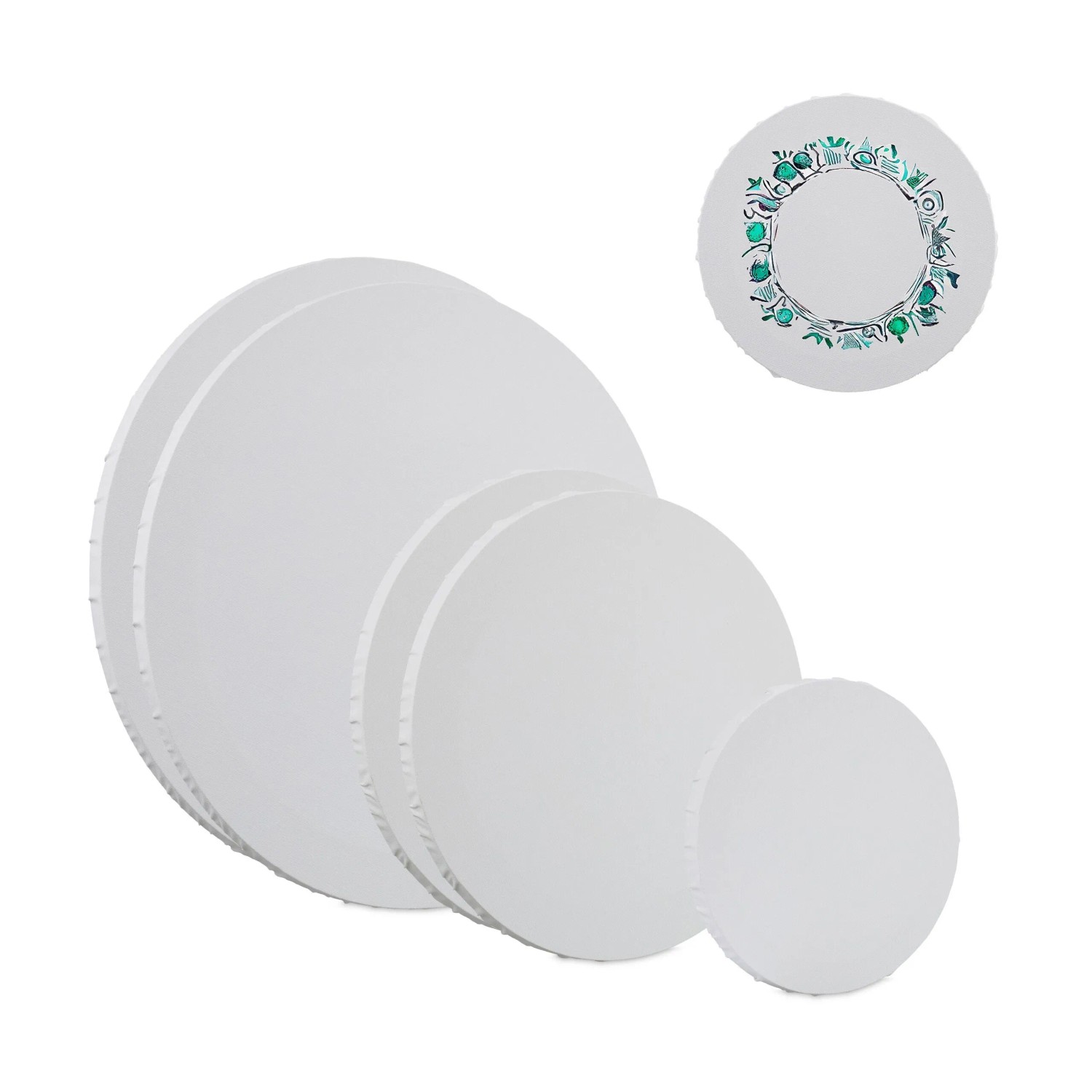 Relaxdays Leinwand MDF Baumwolle Weiß Rund 6er Set 3 Größen ø 40 cm x 1,5 cm ø 30 cm x 1,5 cm ø 20 cm x 1,5 cm