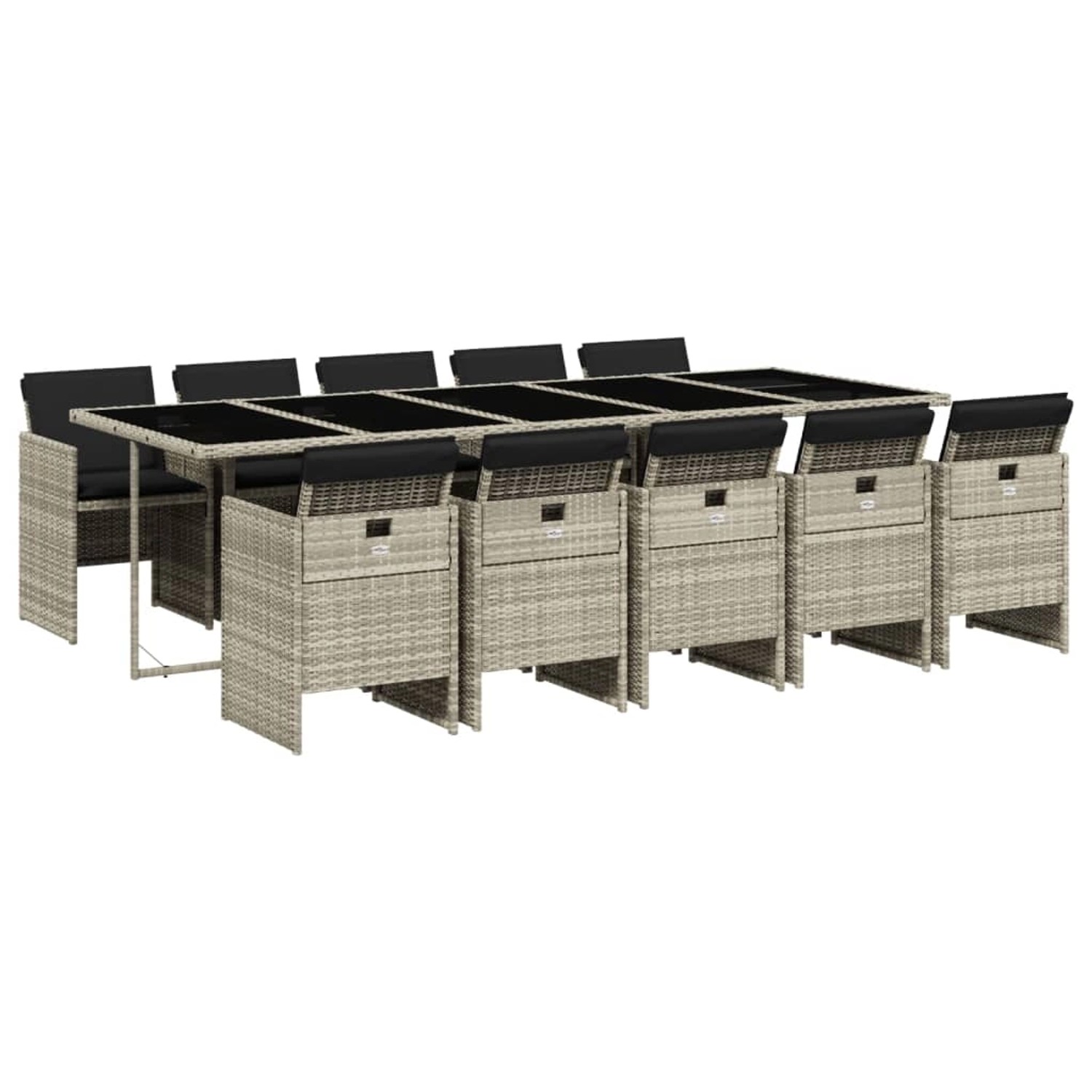 vidaXL 11-Tlg Garten-Essgruppe mit Kissen Hellgrau Poly Rattan 3210575 günstig online kaufen
