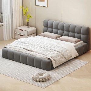 PXloue Polsterbett Bett Grau 160x200cm mit Weicher Rückenlehne Leinen