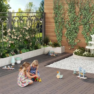 WOLTU WPC Terrassenfliesen in Holzoptik, Coffee, als Bodenbelag für Terrasse oder Garten.