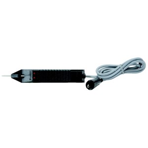 Schwarzer KS TOOLS Spannungsprüfer für Kfz-Elektrik mit Metallspitze, zwei roten LEDs und grauem Kabel. Prüfwerkzeug.