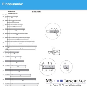Technische Zeichnung MS Beschläge Teilauszug 310 mm, Schubkastenauszug mit Maßen.