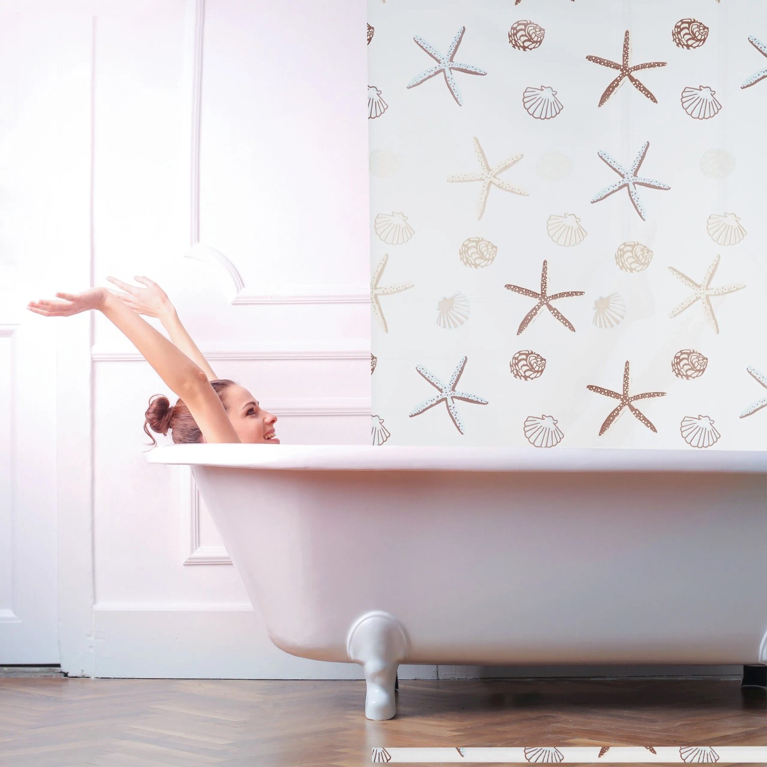 Relaxdays Duschrollo Kunststoff Aluminium Semitransparent Bedruckt Wasserabweisend Schnelltrocknend 100 cm x 240 cm 0,64 kg_2
