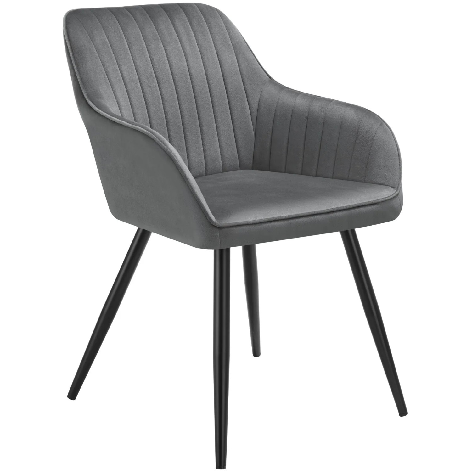 Tectake Esszimmerstuhl Marilyn Gepolstert  In Samtoptik  Gesteppt Durchgehende Lehne  62 x 58 x 82 cm Grau Schwarz