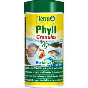 Tetra Phyll Granules Fischfutter, Hauptfutter für Zierfische mit pflanzlichen Inhaltsstoffen.