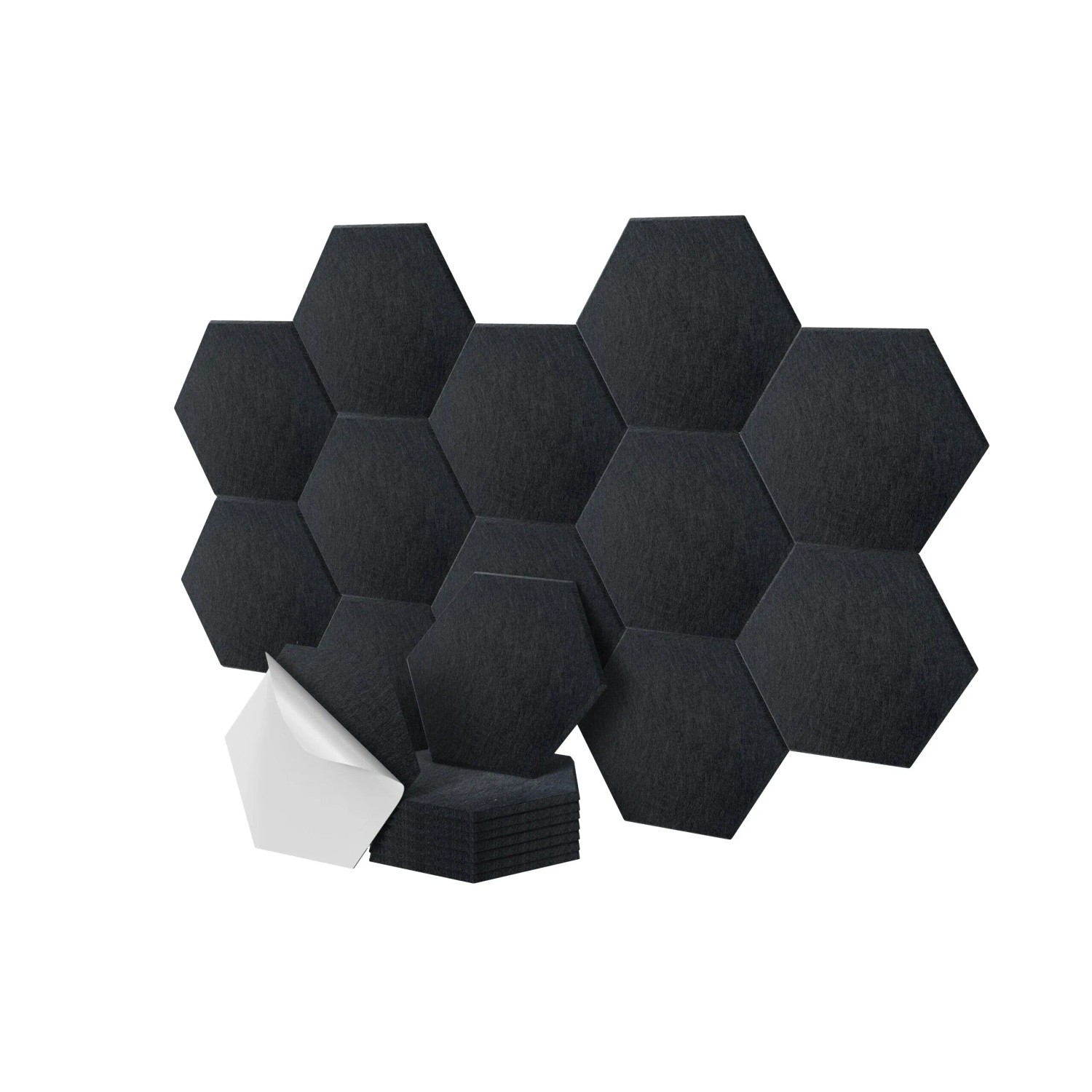Relaxdays Akustikplatten Set Hexagon Polyester Schwarz Selbstklebend 36 Stück 30 cm x 26 cm x 0,9 cm