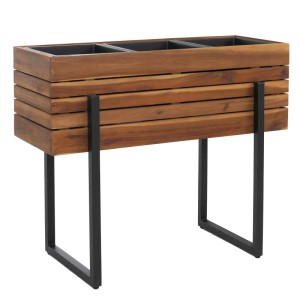 MCW Hochbeet 68x80x30cm aus braunem Akazienholz mit schwarzen Metallfüßen und 3 Pflanzkästen.