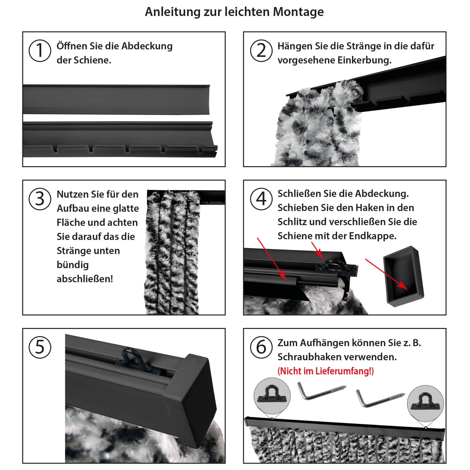 Montageanleitung für Arsvita Flauschvorhang, grün-weiße Gardine. Schritt-für-Schritt Anleitung.