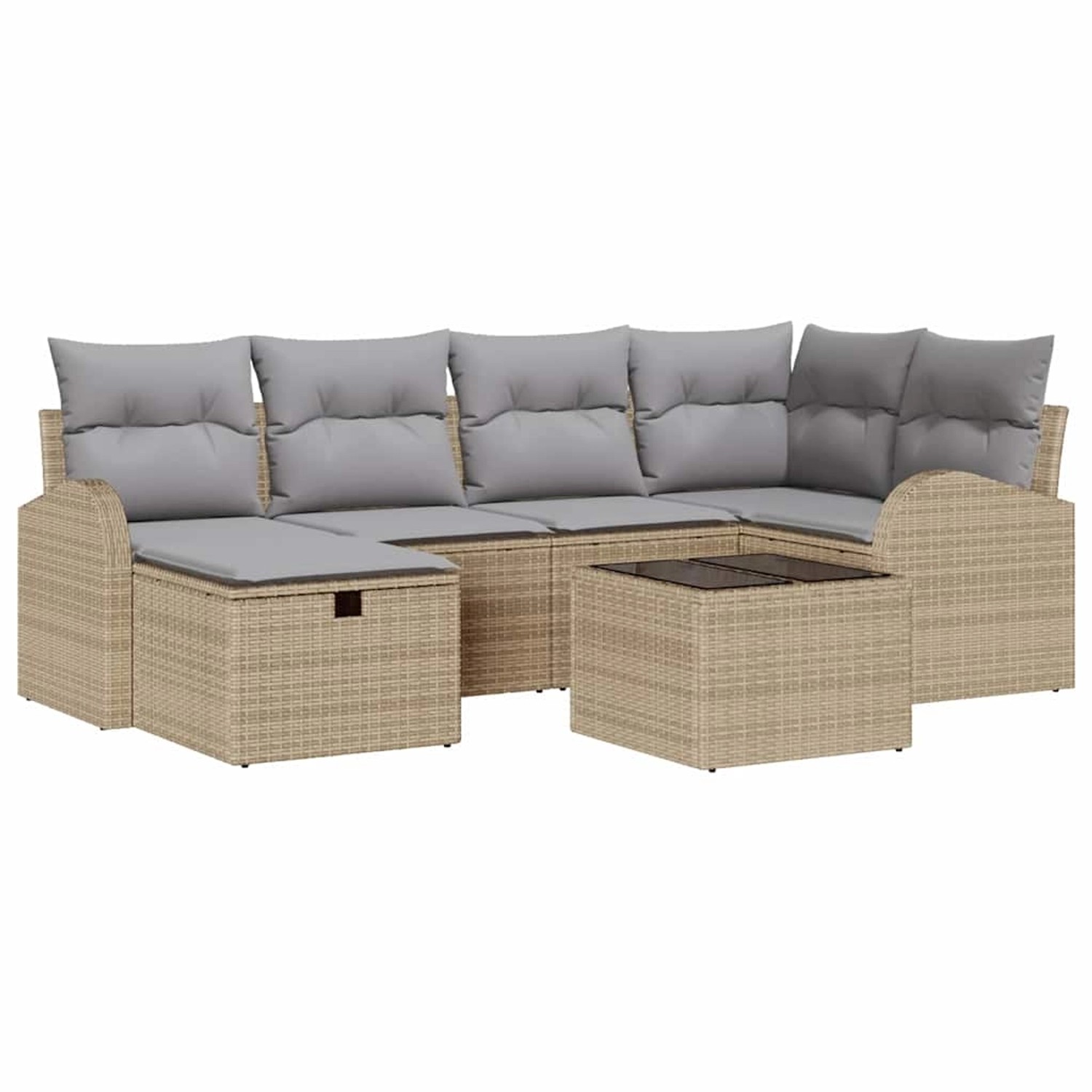 vidaXL Garten-Sofa-Set mit Kissen mit Speicher 7-Tlg Beige Poly Rattan 3360 günstig online kaufen