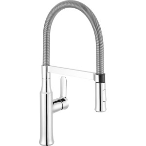 Chrom Küchenarmatur KI-1360 von baliv mit flexiblem Schlauch und Einhebelmischer.