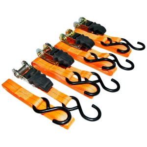 Las Spanngurt-Set, 4-teilig, orange, mit Ratsche und Haken, bis 500 kg Zugkraft.