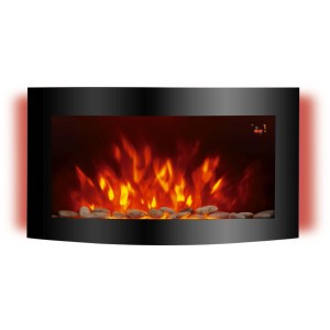 El Fuego Elektrokamin Davos (Zürich 2.0) in Schwarz mit LED-Flammen und Steinen.