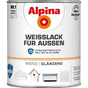 Dose Alpina Weißlack für Außen, glänzend, 750ml. Acryl-Lack für wetterbeständige Anstriche.