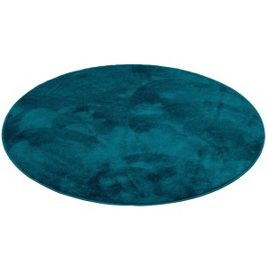 Runder, petrolfarbener Hochflor Teppich Melia, 160x160cm, super soft und luxuriös.