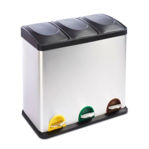 KARAT Mülleimer Brandon mit 3 Kammern für Wertstofftrennung, Edelstahloptik.