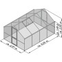 KGT Gewächshaus Orchidee Alu blank, 12,74 m², mit Dachfenster und Tür, Maße eingezeichnet.
