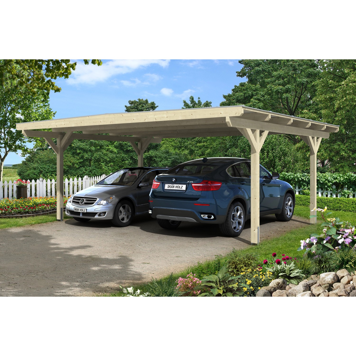 Skan Holz Flachdach-Carport Odenwald 640 cm x 541 cm gerade Kopfbänder