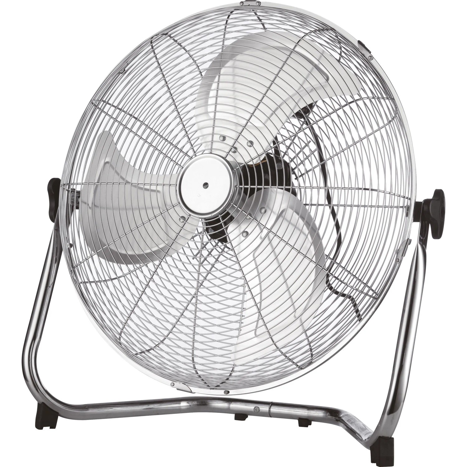 Bodenventilator, 45 cm Durchmesser, 110 W, aus Metall mit Chrom-Gehäuse.