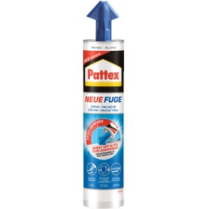 Pattex Sanitärsilikon Neue Fuge, weiße Kartusche mit Smart Nozzle für einfache Anwendung.