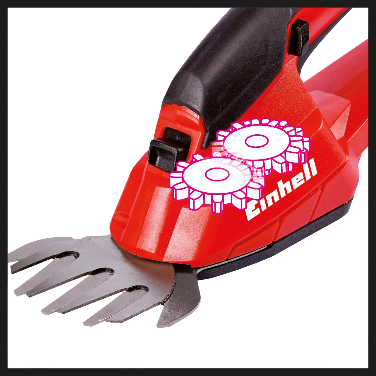 Einhell Akku-Gras- und Strauchschere GC-CG 18 Li Solo mit Strauchschere-Aufsatz.