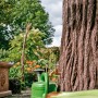 Arves Regentonne Evergreen 475 l Dunkelbraun im Garten mit Zapfhahn und Gießkanne.