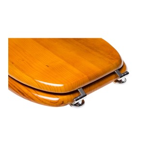 Sanilo WC-Sitz aus Holz, Toilettendeckel in Holzoptik mit Chrom-Scharnieren.