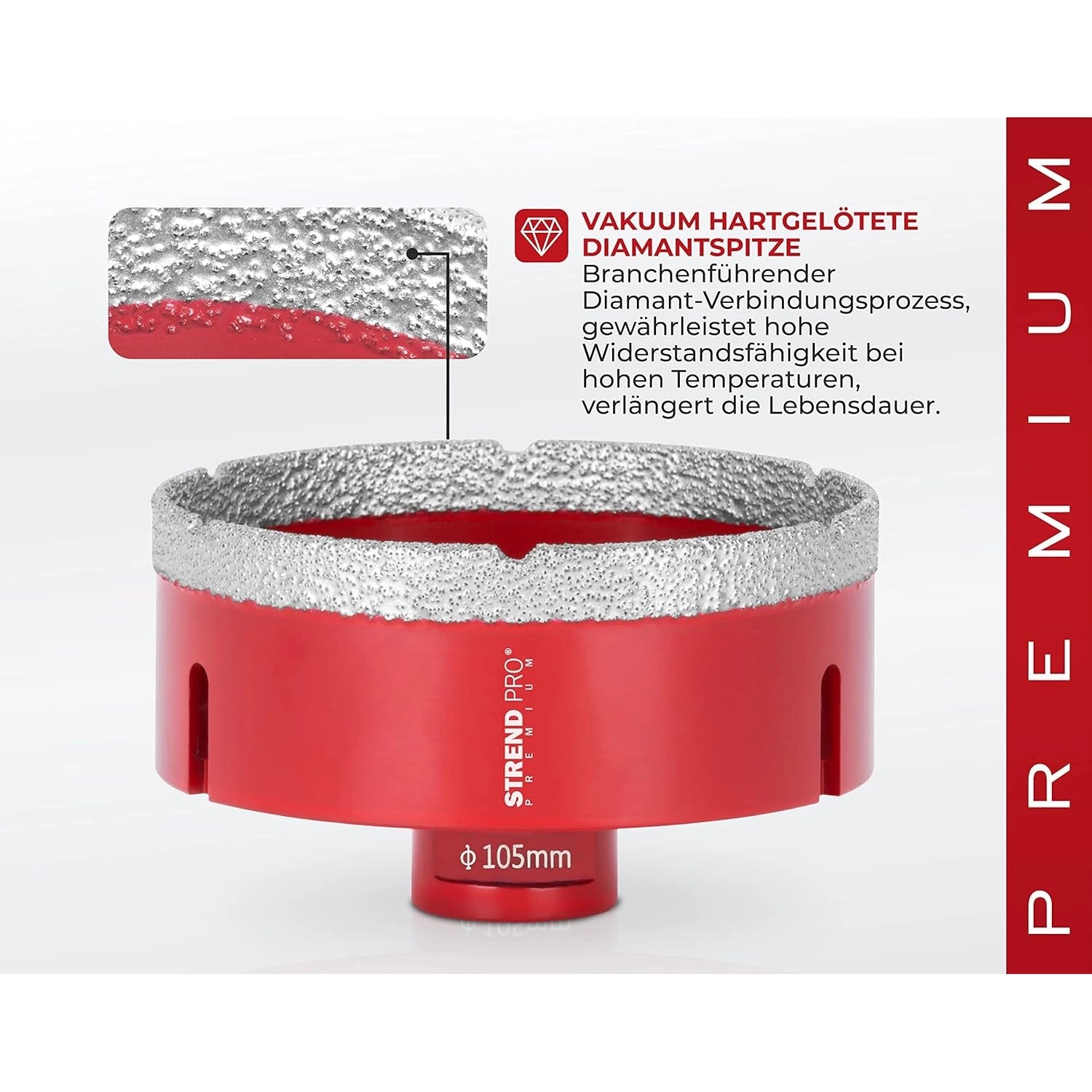 PROREGAL Diamant Bohrkronenaufsatz 105 mm, rot, für Fliesen, Glas, Feinsteinzeug und mehr.
