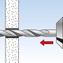 Illustration: Fischer Hohlraumdübel HM 5 x 65 S B Montage mit Bohrmaschine in Gipskartonwand.