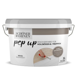 Schöner Wohnen pep up Renovierfarbe Weiß für Holzböden und Treppen, 1L Dose.