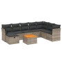 Graue 9-tlg. vidaXL Garten-Sofagarnitur aus Polyrattan mit Kissen und Tisch.